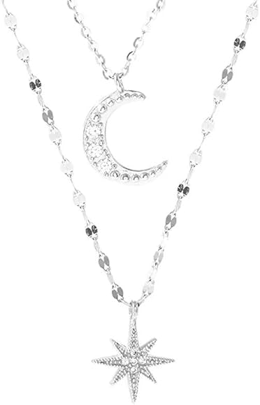 Arzonai Eight-pointed Star Moon Double-layer Necklace