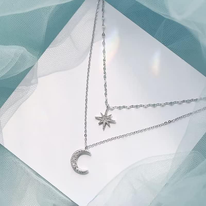 Arzonai Eight-pointed Star Moon Double-layer Necklace