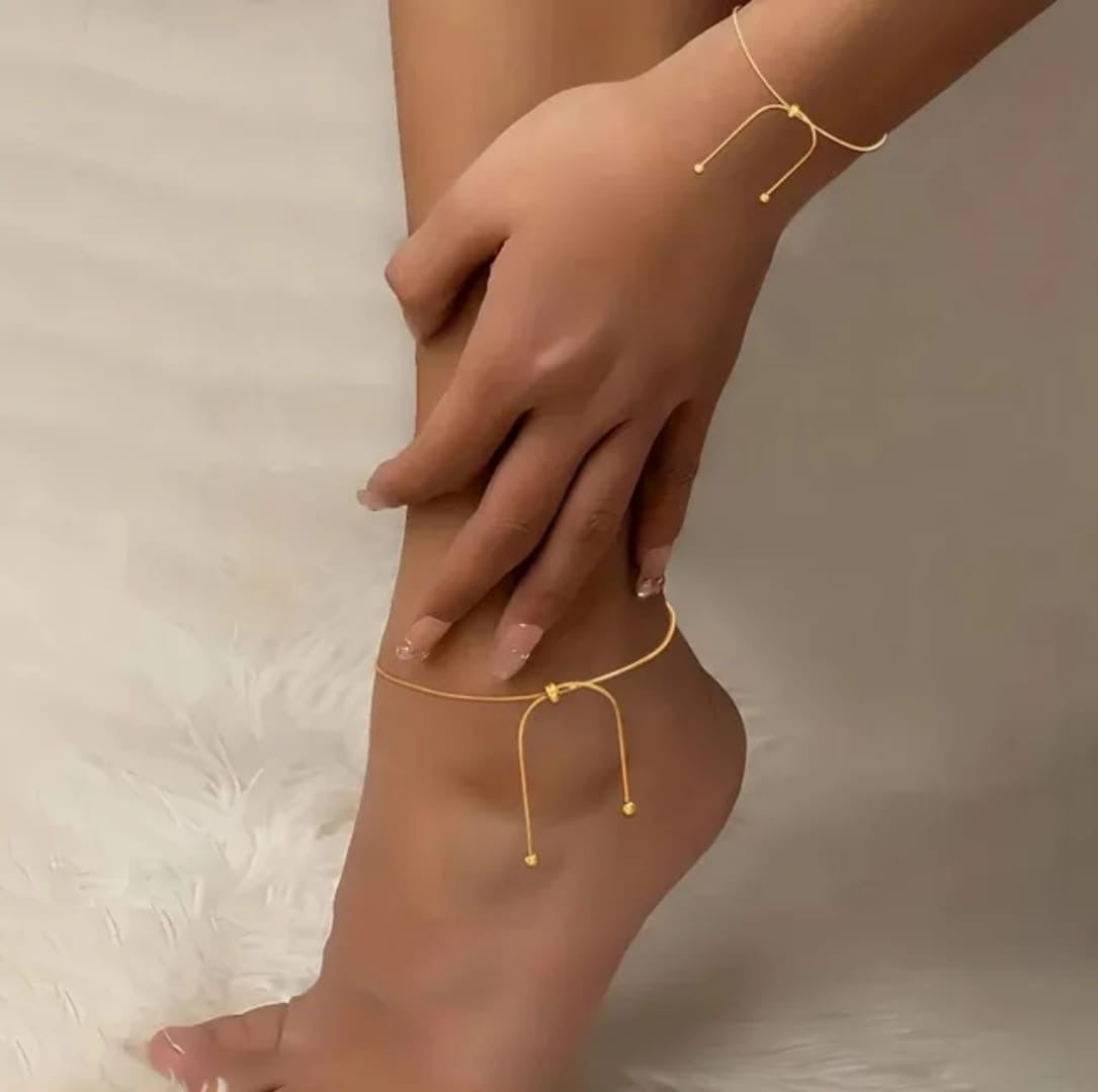 Minimalist Drawstring Adjustable Anklet (Set of Anklet & Bracelet)