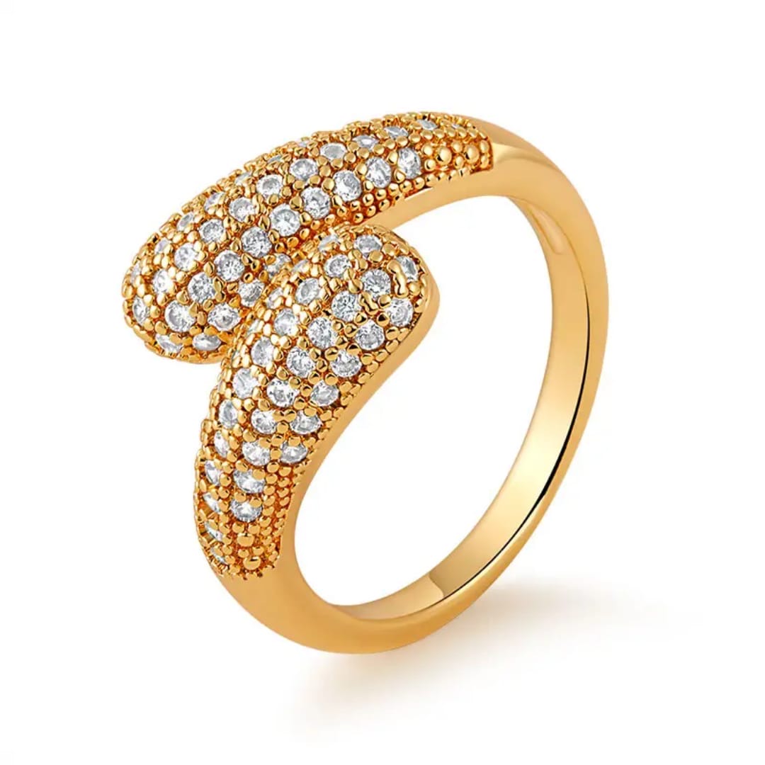 Dual Curve Gold Ring with Crystals