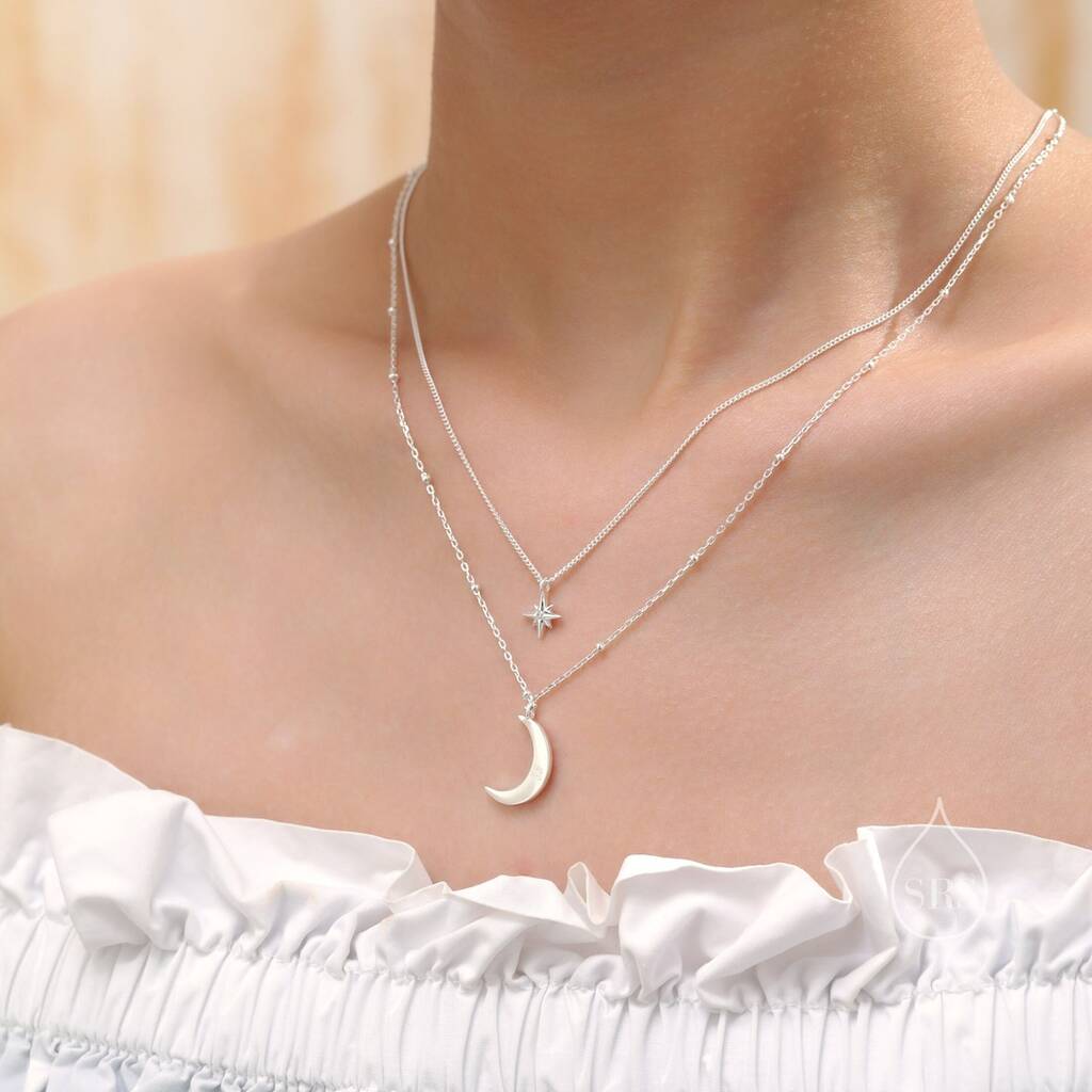 Arzonai Eight-pointed Star Moon Double-layer Necklace
