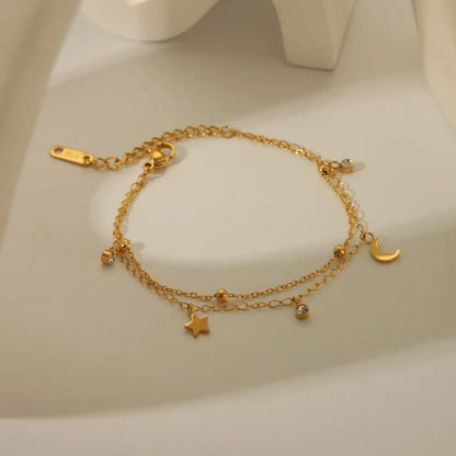 Double Layer Crystal Moon & Star Charm Anklet/Bracelet