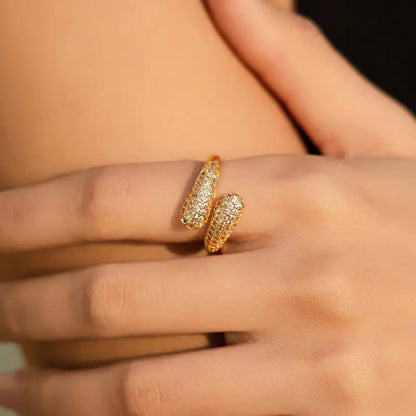 Dual Curve Gold Ring with Crystals