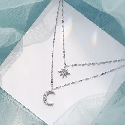 Arzonai Eight-pointed Star Moon Double-layer Necklace