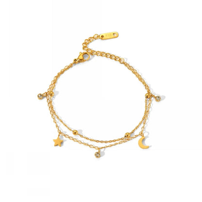 Double Layer Crystal Moon & Star Charm Anklet/Bracelet