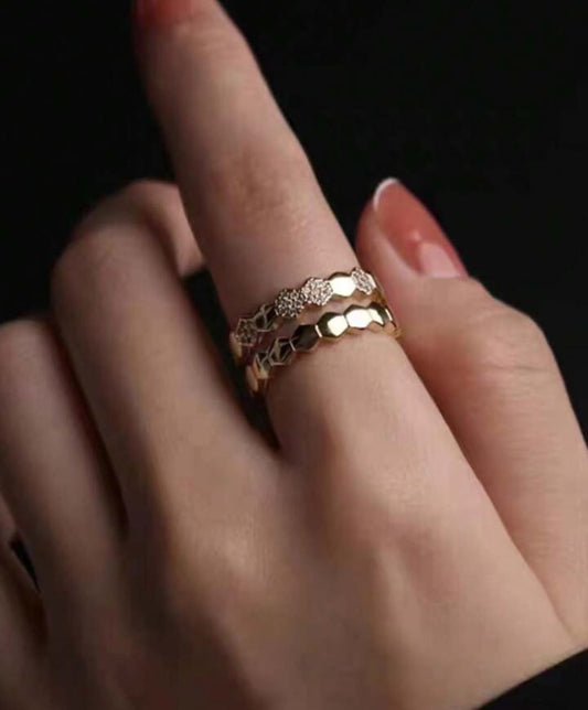 Golden Adjustable Hexagon Ring with Crystals