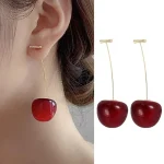Cute Cherry Fruit Drop Dangle Earrings - Image 4