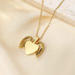 Gold Heart with Angel Wings Pendant Necklace - Image 4