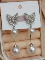 Pearl Drop Butterfly Earrings - Image 5