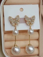 Pearl Drop Butterfly Earrings - Image 4