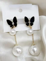 Pearl Drop Butterfly Earrings - Image 2