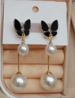 Pearl Drop Butterfly Earrings - Image 3