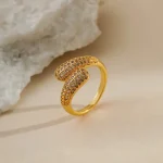Dual Curve Gold Ring with Crystals - Image 3