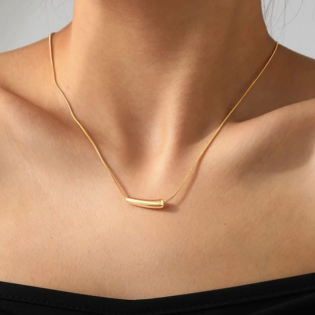 45BE176B-4C46-4B2F-9395-366A395D086F Minimalist Arc Golden Necklace Snakechain - Image 1