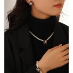Elegant Pearl Bead Rose Necklace Set for Women