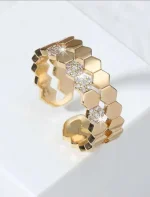 Golden Adjustable Hexagon Ring with Crystals - Image 4