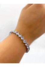 Elegant Tennis Design Silver Zircon Bracelet - Image 5
