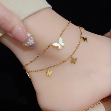 Double Layer Butterflies Anklet & Bracelet Set