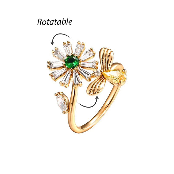 Golden-bee-flower-rotating-open-ring-for-women-summer-fashion-interesting-jewelry-holiday-gift_jpg_Q90_jpg Golden Bee Flower Rotating Interesting Jewelry Spinning Creative Style Adjustable Ring - Image 1