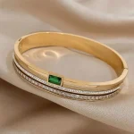 Elegant Triple Layer Emerald Zircon Bracelet - Image 5