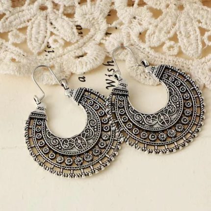 Vintage Boho Chic Silver Crescent Earrings
